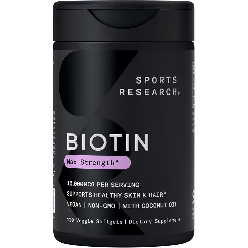 Biotina con aceite de coco para piel y cabello, no transgénicos, sin gluten, 120 minicápsulas vegetarianas