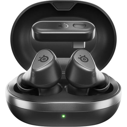 Arctis GameBuds para PlayStation, PC, Switch y móviles, con ANC, 2.4GHz y Bluetooth 5.3, resistentes al agua, batería 40H, estuche Qi