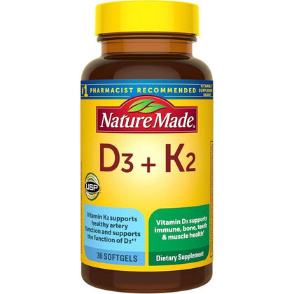 Nature Made Suplemento de Vitamina D3 y K2 para salud ósea, dental, muscular e inmunológica, 30 cápsulas blandas