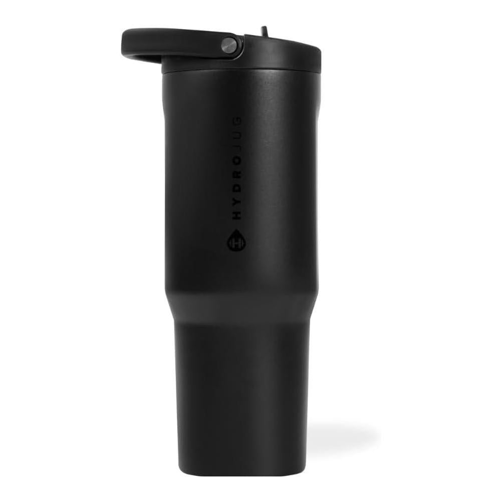 HydroJug Sport Botella de acero inoxidable con popote, aislada al vacío, a prueba de fugas, diseño ergonómico, reutilizable, duradera, negro