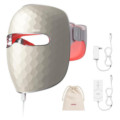 Máscara facial LED Ulike ReGlow para terapia de luz roja, azul, amarilla e infrarroja antiacné y antienvejecimiento con control remoto