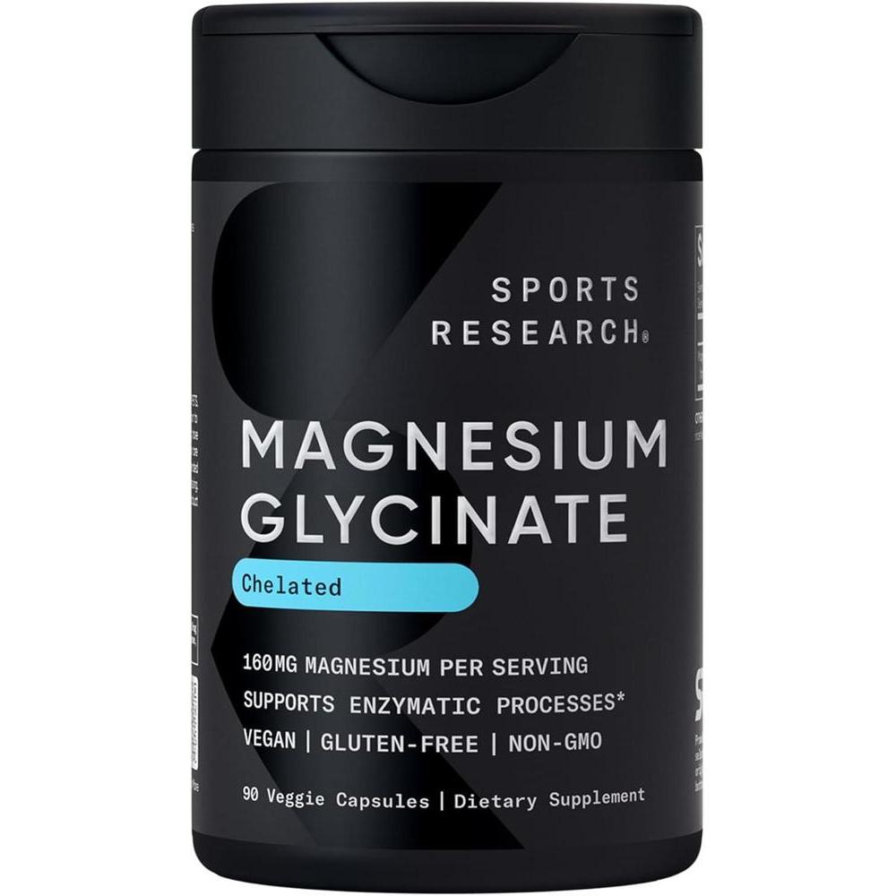 Sports Research Glicinato de magnesio, apoya el sueño y procesos enzimáticos, magnesio quelatado, cápsula vegana