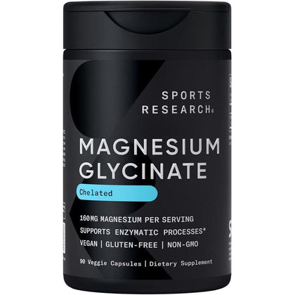 Sports Research Glicinato de magnesio, apoya el sueño y procesos enzimáticos, magnesio quelatado, cápsula vegana
