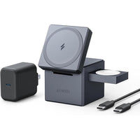 Anker Soporte cargador 3 en 1 con MagSafe para iPhone y Apple Watch, diseño plegable con carga rápida de 15W