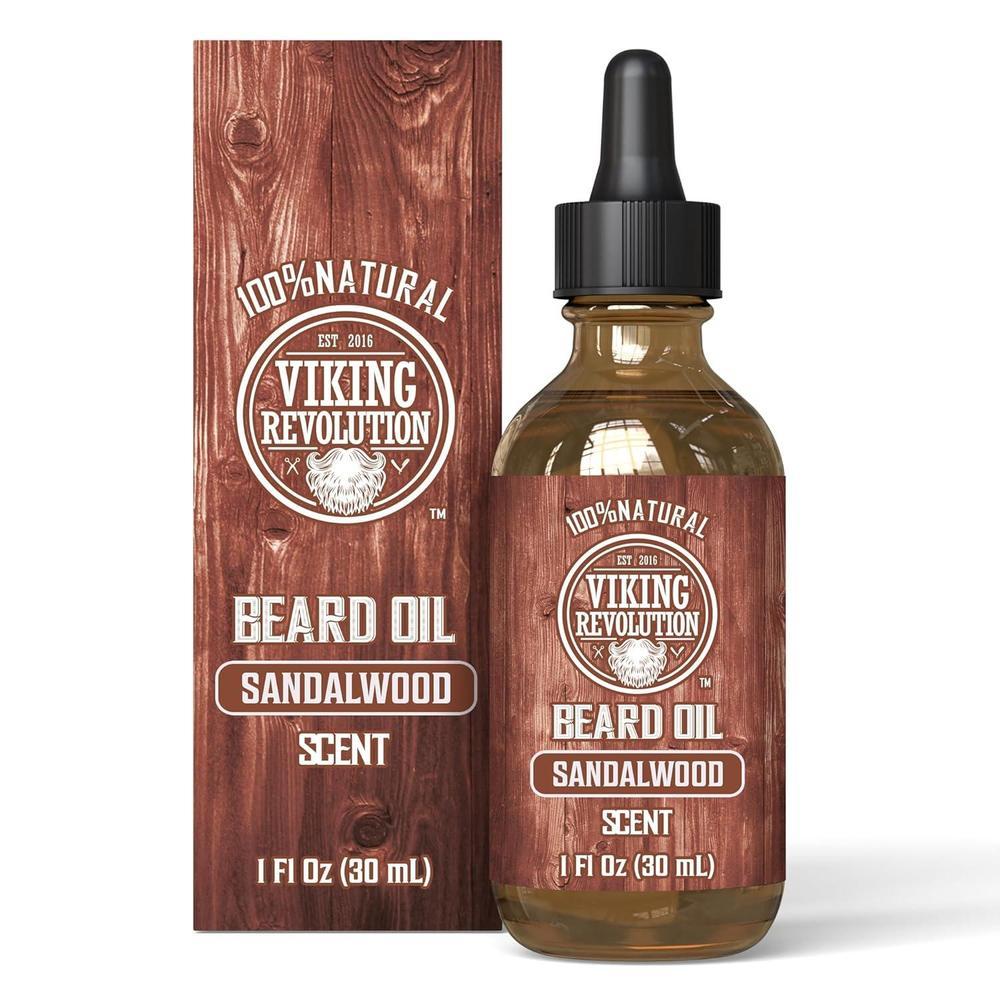 Aceite de barba para hombres con argán y jojoba Viking Revolution, suavizante, hidratante y acondicionador, aroma a sándalo