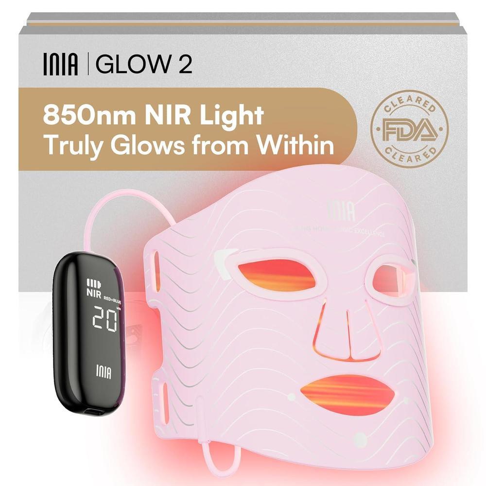 Máscara de luz roja INIA con 4 modos de luz incluyendo NIR, LED recargable para brillo radiante y rejuvenecimiento facial en casa