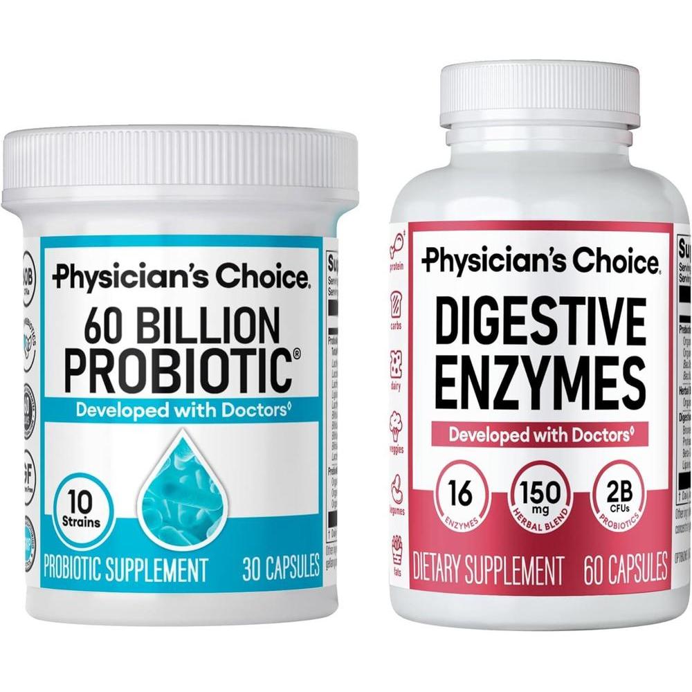 Physician's CHOICE bundle de salud intestinal avanzado con probióticos y enzimas digestivas para apoyo digestivo e inmunológico