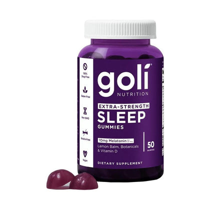 Suplemento Goli para Dormir, Gummy Melatonina Extra Fuerte 10mg - Vegano, Sin Gluten, No Transgénico, Sin Gelatina, 50 unidades