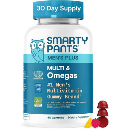 SmartyPants Gomitas multivitamínicas para hombres con Omega 3, metilfolato, vitaminas D3, C, B12, B6, A, K, zinc y selenio, sin gluten