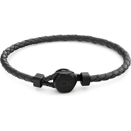 Pulsera de cuero trenzado para hombre de Calvin Klein con cierre hexagonal, estilo audaz y moderno, ideal para diversas ocasiones