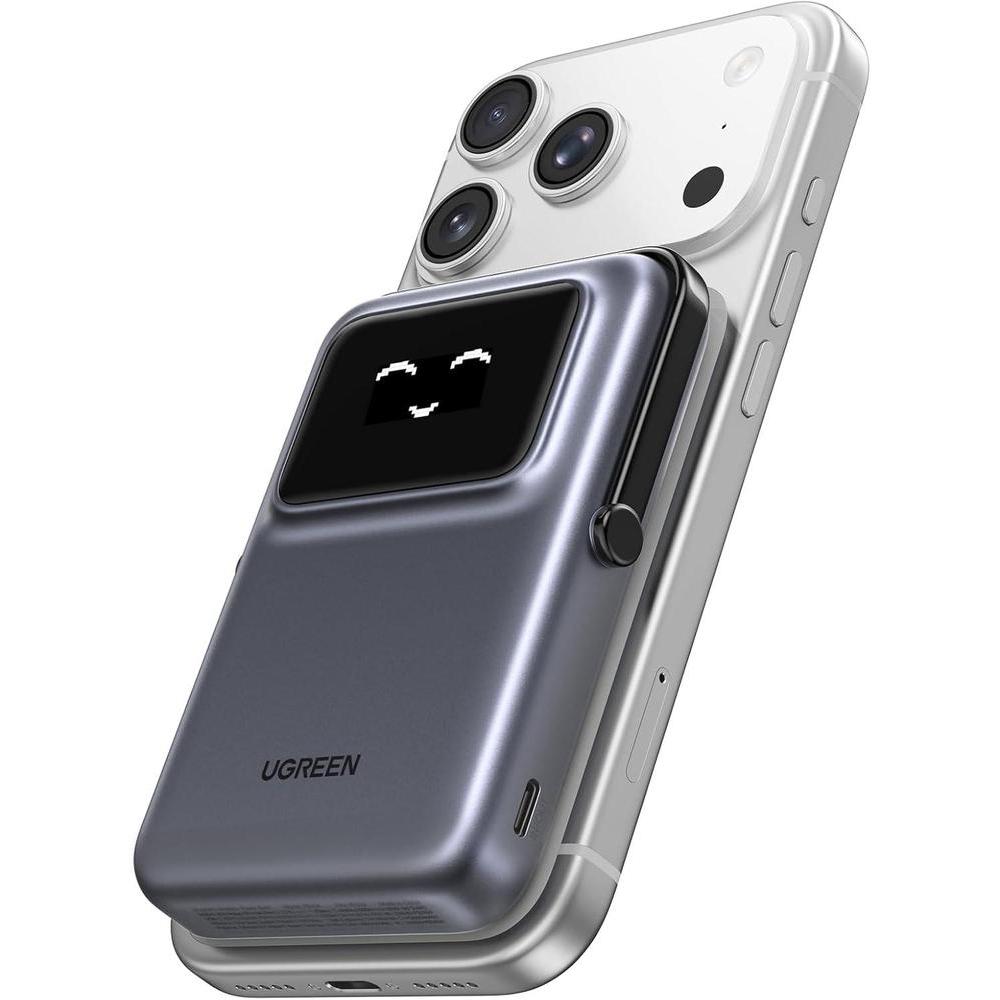 UGREEN Uno - Cargador portátil magnético de alta capacidad con carga inalámbrica y cable, compatible con iPhone y dispositivos USB-C