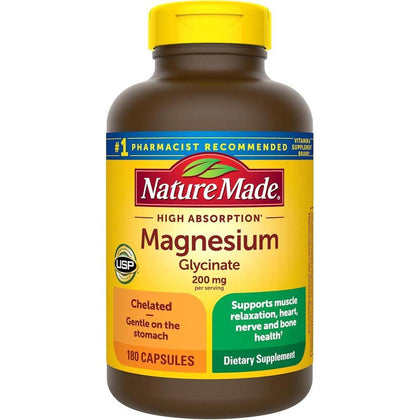 Nature Made Glicinato de Magnesio suplemento para músculos, corazón, nervios, huesos, 180 cápsulas bisglicinato, 90 días