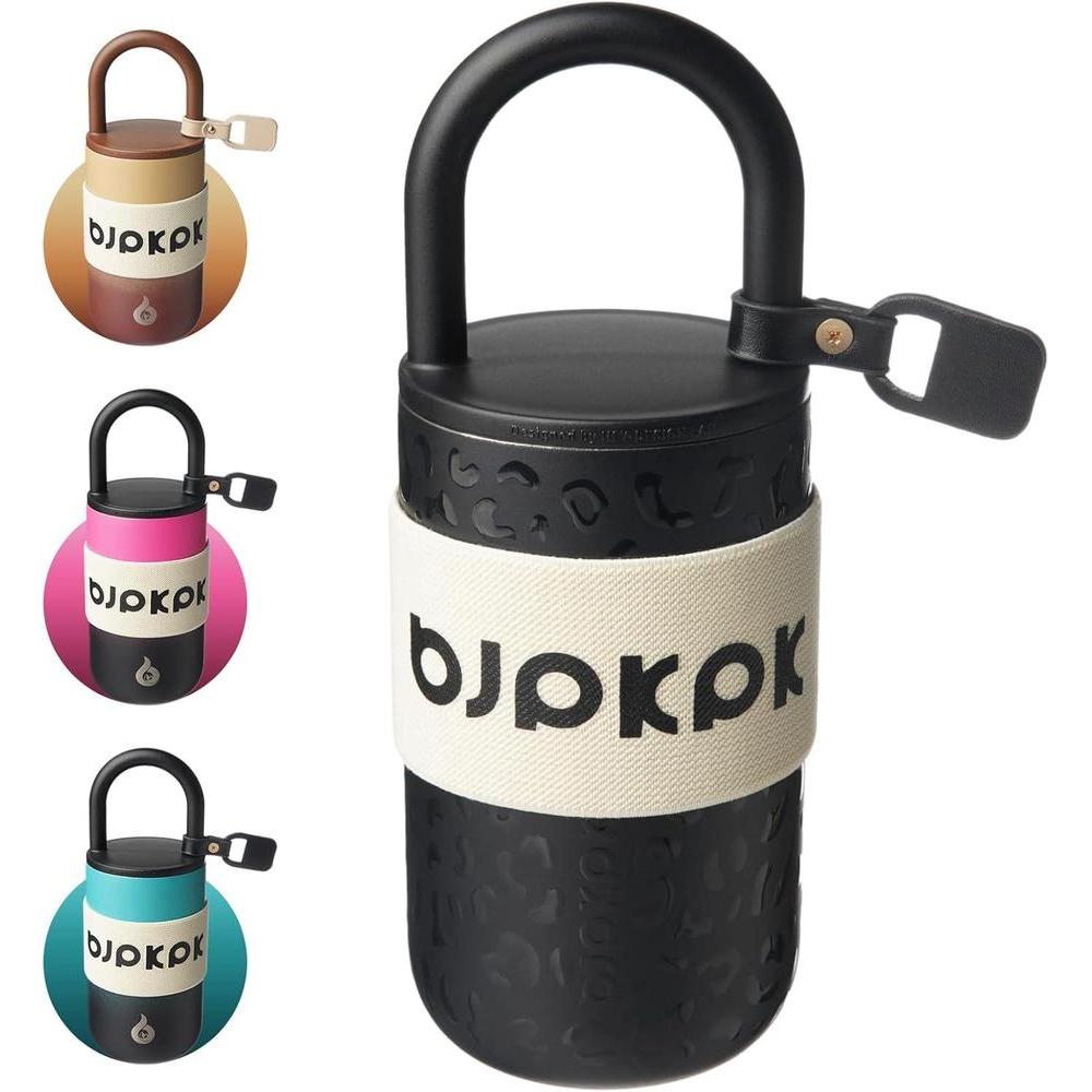 BJPKPK Vaso aislado con tapa y asa, acero inoxidable, a prueba de fugas, ideal para café y bebidas, diseño leopardo negro
