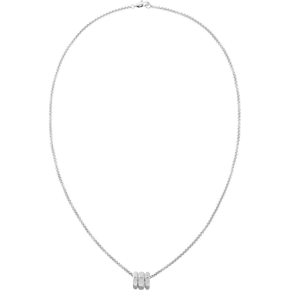Calvin Klein Collar de perno de acero inoxidable para hombre, estilo moderno con herrajes hexagonales, color plata
