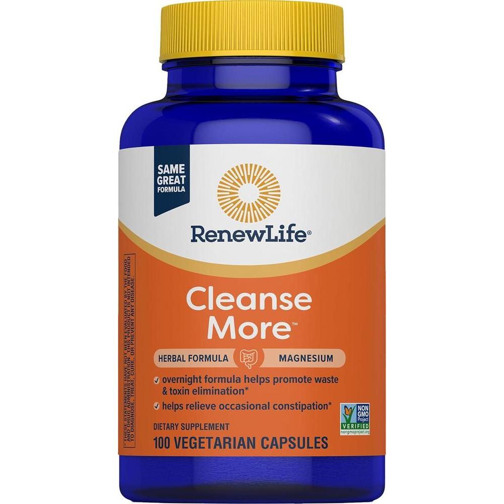 Renew Life Cleanse More Detox, fórmula herbal para la regularidad, sin gluten, lácteos ni soja, 100 cápsulas vegetarianas