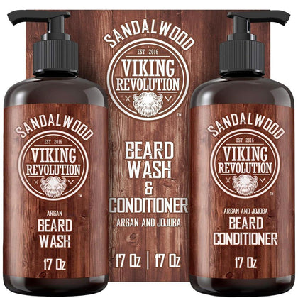 Kit de acondicionador y lavado para barba con aceites de argán y jojoba, aroma natural de sándalo