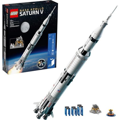 LEGO 92176 Ideas NASA Apollo Saturn V, cohete espacial y vehículos, set de construcción de coleccionista con soporte de exhibición