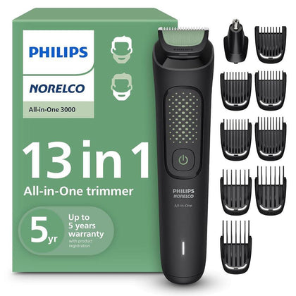 Recortadora Philips Norelco 13 en 1 serie 3000, 9 ajustes y cuchillas autoafilables para barba y cabello