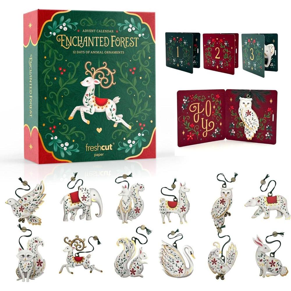 Calendario de Adviento 2025 Freshcut Paper con adornos de Navidad 3D del bosque encantado, ideal para decoración y regalos