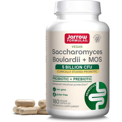 Jarrow Formulas Saccharomyces Boulardii + MOS Probiotics, Apoyo Digestivo e Intestinal, 5B CFU, 180 Cápsulas, Vegano
