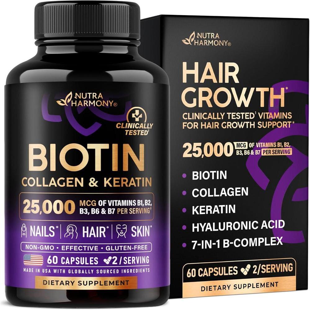 Vitaminas para Cabello, Piel y Uñas con Biotina, Colágeno, Ácido Hialurónico y Queratina para Hombres y Mujeres