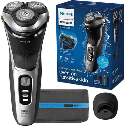 Philips Norelco Shaver 3900 Series, afeitadora eléctrica para uso húmedo y seco, con P-Cap, estuche de viaje y soporte de carga