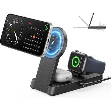 Estación de carga magnética 3 en 1 para iPhone, Apple Watch y AirPods, cargador portátil plegable para múltiples dispositivos Apple