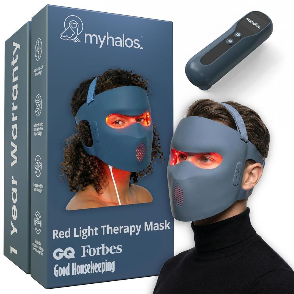 Máscara facial de terapia de luz roja myhalos con luz infrarroja, roja y azul para tratamiento antienvejecimiento