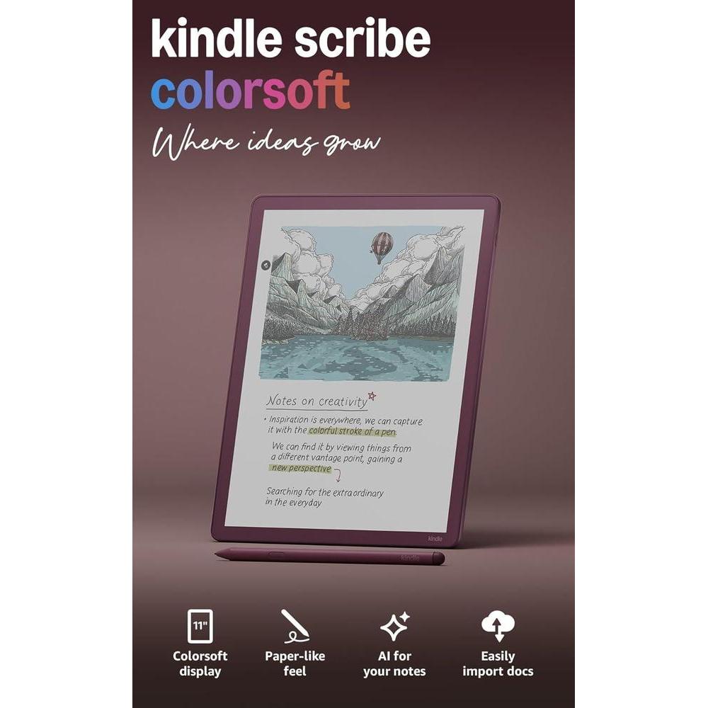 Amazon Kindle Scribe Colorsoft 64GB, modelo más reciente con pantalla a color similar a papel y luz frontal. Incluye lápiz Premium
