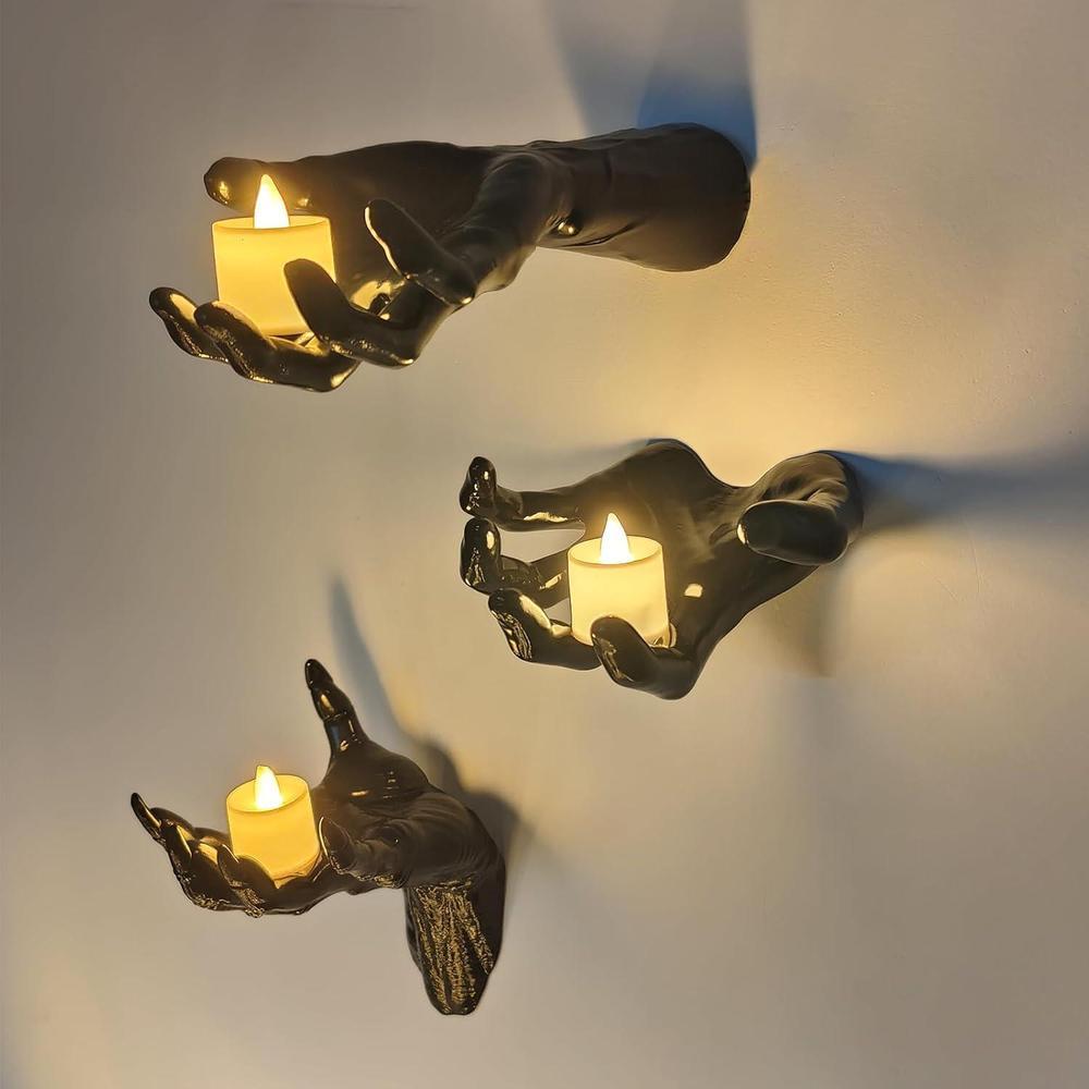 Decoraciones de Halloween, manos espeluznantes para decoraciones de pared góticas con velas, paquete de 3 piezas