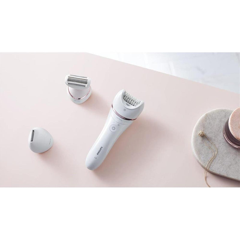 Philips Depiladora Serie 8000, Húmedo y Seco 3 en 1, Accesorios Afeitadora y Recortadora para Mujeres, 8 Accesorios