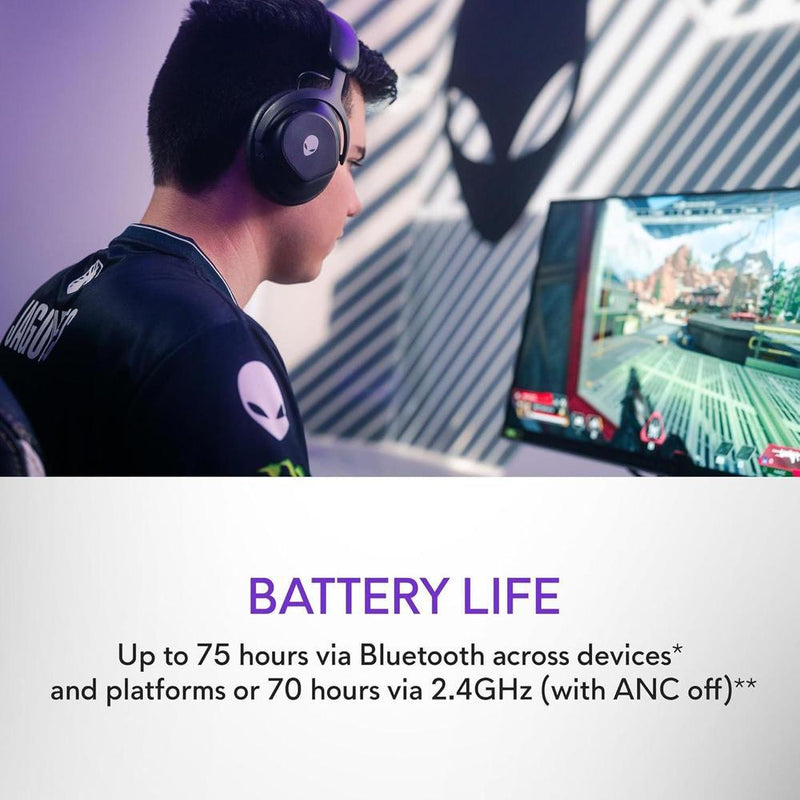 Alienware auriculares inalámbricos para juegos con Bluetooth 5.3, carga rápida, cancelación activa de ruido y 75 horas de duración