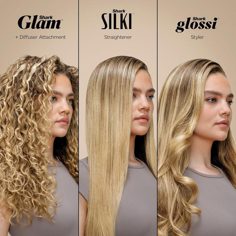 Shark Glam Ceramic: Sistema de peinado y secado con alisador y brillo de aire, ideal para cabello rizado y enrollado