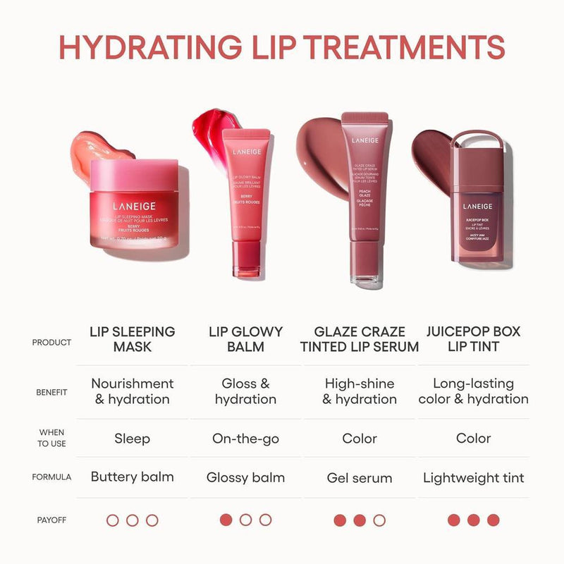 LANEIGE Tinte labial JuicePop: hidratación 12 horas, color edificable, brillo nutritivo. Labial K-Beauty para confort duradero