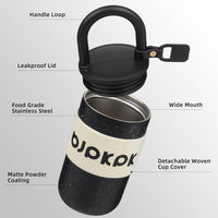 BJPKPK Vaso aislado con tapa y asa, acero inoxidable, a prueba de fugas, ideal para café y bebidas, diseño leopardo negro