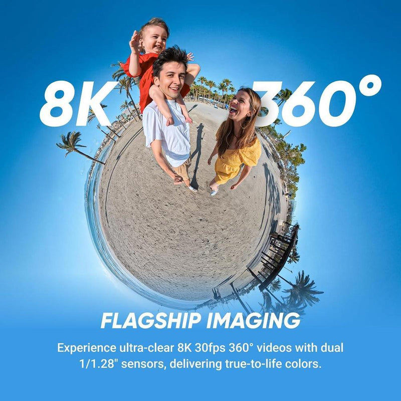 Insta360 X5 Essentials Bundle - Cámara 360° 8K, impermeable, bajo ruido, estabilización, lente reemplazable, batería 208 min