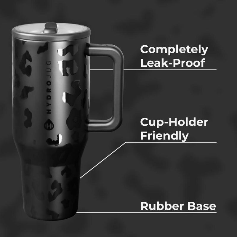 HydroJug Traveler, botella de agua con asa, popote abatible, resistente a fugas, reutilizable, acero inoxidable y base de goma