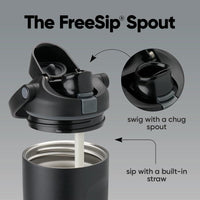 Botella de agua Owala FreeSip de acero inoxidable negro, aislamiento triple, con paja y tapa antifugas para deportes y viajes