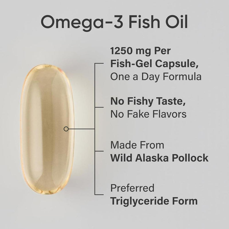 Omega-3 Aceite de Pescado Suplemento Triple Fuerza de Pollock de Alaska Libre de GMO y Soja 90 Cápsulas