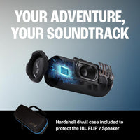 Altavoz Bluetooth JBL Flip 7 con funda protectora Divvi! para sonido potente y resistencia a agua, polvo y caídas
