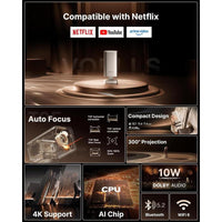 Proyector inteligente mini con WiFi, Bluetooth y Dolby Audio, soporte 4K, enfoque automático TOF, resolución nativa 1080P