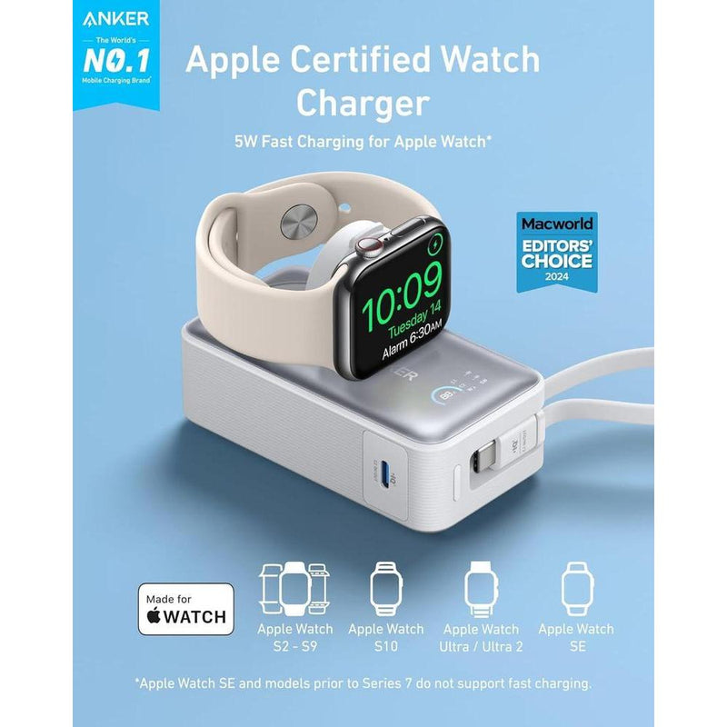 Anker MagGo Power Bank con certificación oficial para Apple, batería compacta de 10,000 mAh y cable USB-C integrado, para múltiples dispositivos