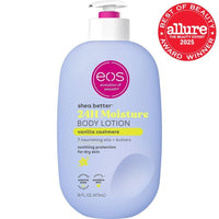 eos Shea Better Loción corporal Vanilla Cashmere, cuidado de la piel con humedad 24 horas y karité natural, vegano, ligera y no grasosa
