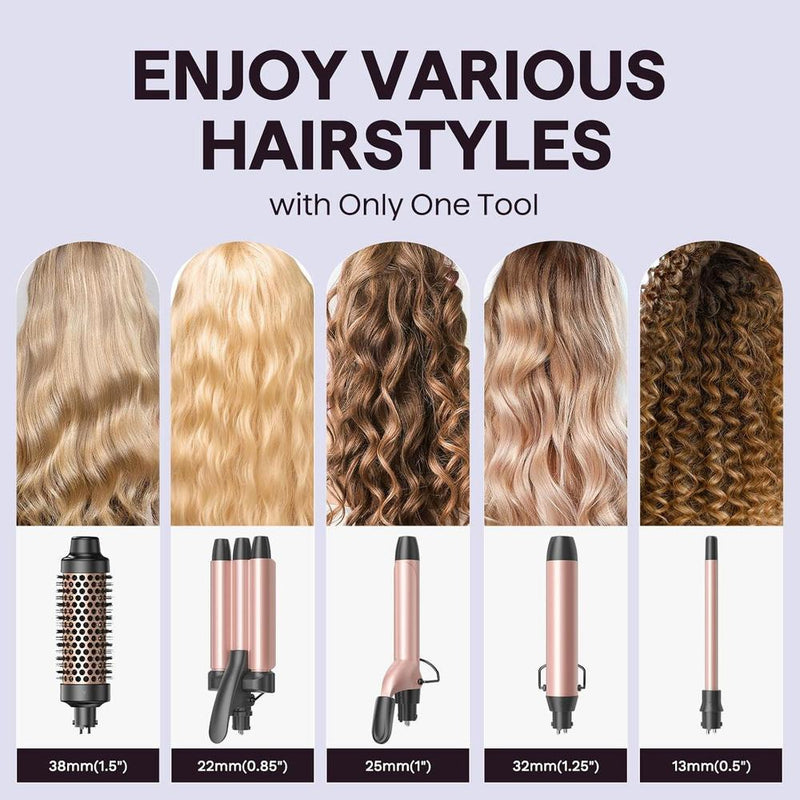 Wavytalk 5 en 1 Rizador de Cabello, Set con Barriles Intercambiables, Cepillo Térmico y Rizador de Cerámica, Rosa