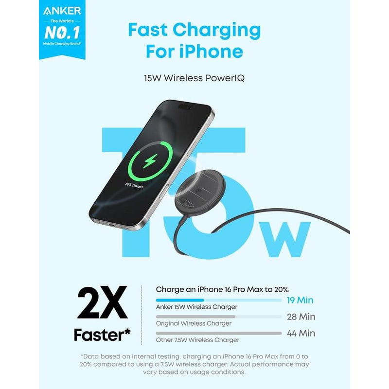 Anker Zolo Cargador inalámbrico magnético con certificación Qi2 de 15W, compatible con MagSafe para iPhone y AirPods