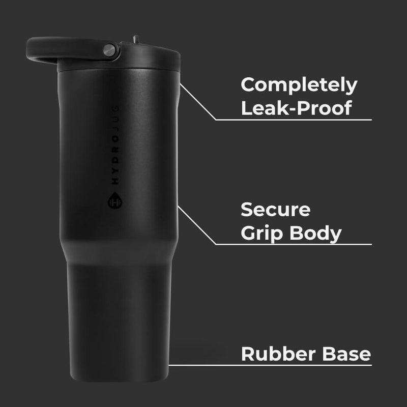 HydroJug Sport Botella de acero inoxidable con popote, aislada al vacío, a prueba de fugas, diseño ergonómico, reutilizable, duradera, negro