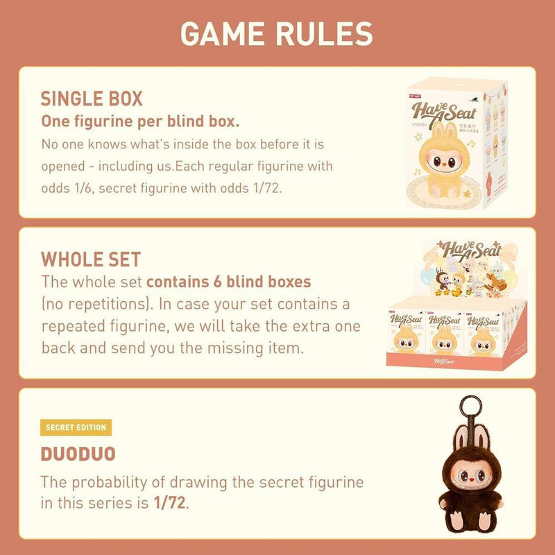 POP MART The Monsters - Caja ciega de vinilo de felpa con texto en inglés Have a Seat, figuras de diseño aleatorio coleccionables
