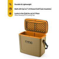 Enfriador portátil RTIC de 16 qt para exteriores, con correa y asa, ideal para playa, picnic, camping y viajes