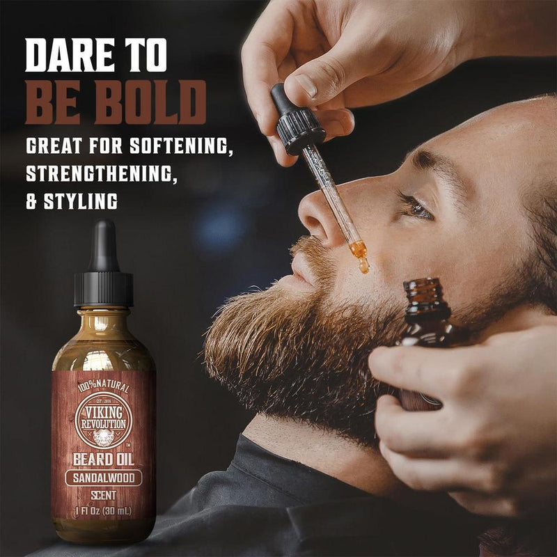 Aceite de barba para hombres con argán y jojoba Viking Revolution, suavizante, hidratante y acondicionador, aroma a sándalo