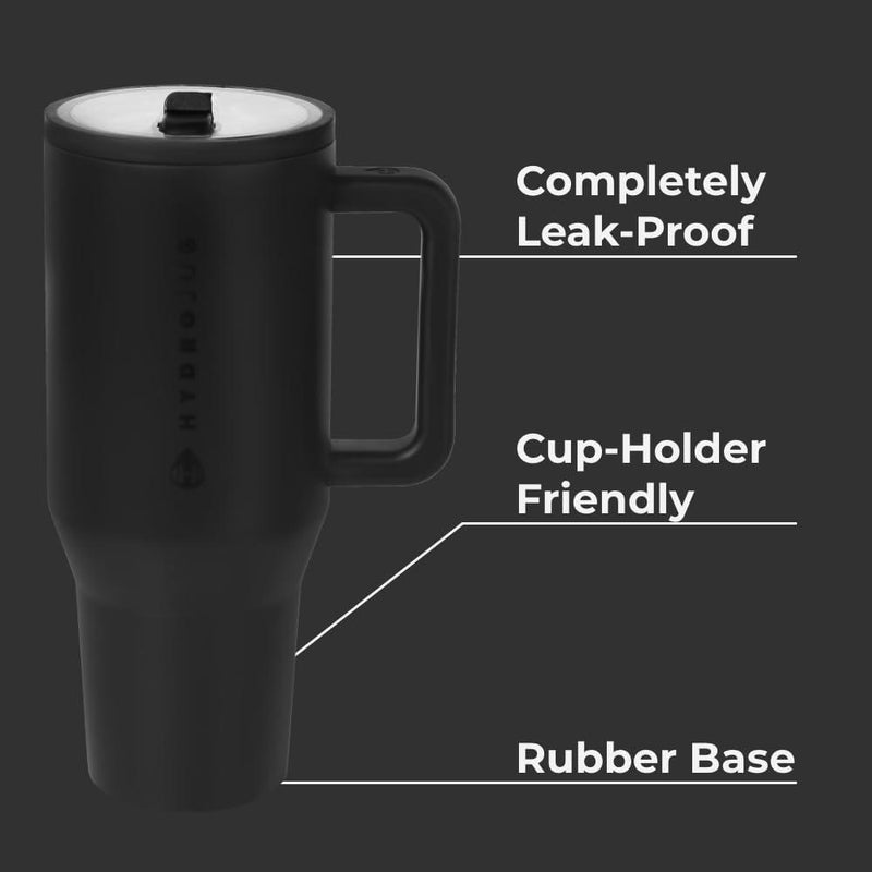 HydroJug Traveler - Vaso moderno con asa y pajilla abatible, resistente a fugas, reutilizable, aislado de acero inoxidable con base de goma